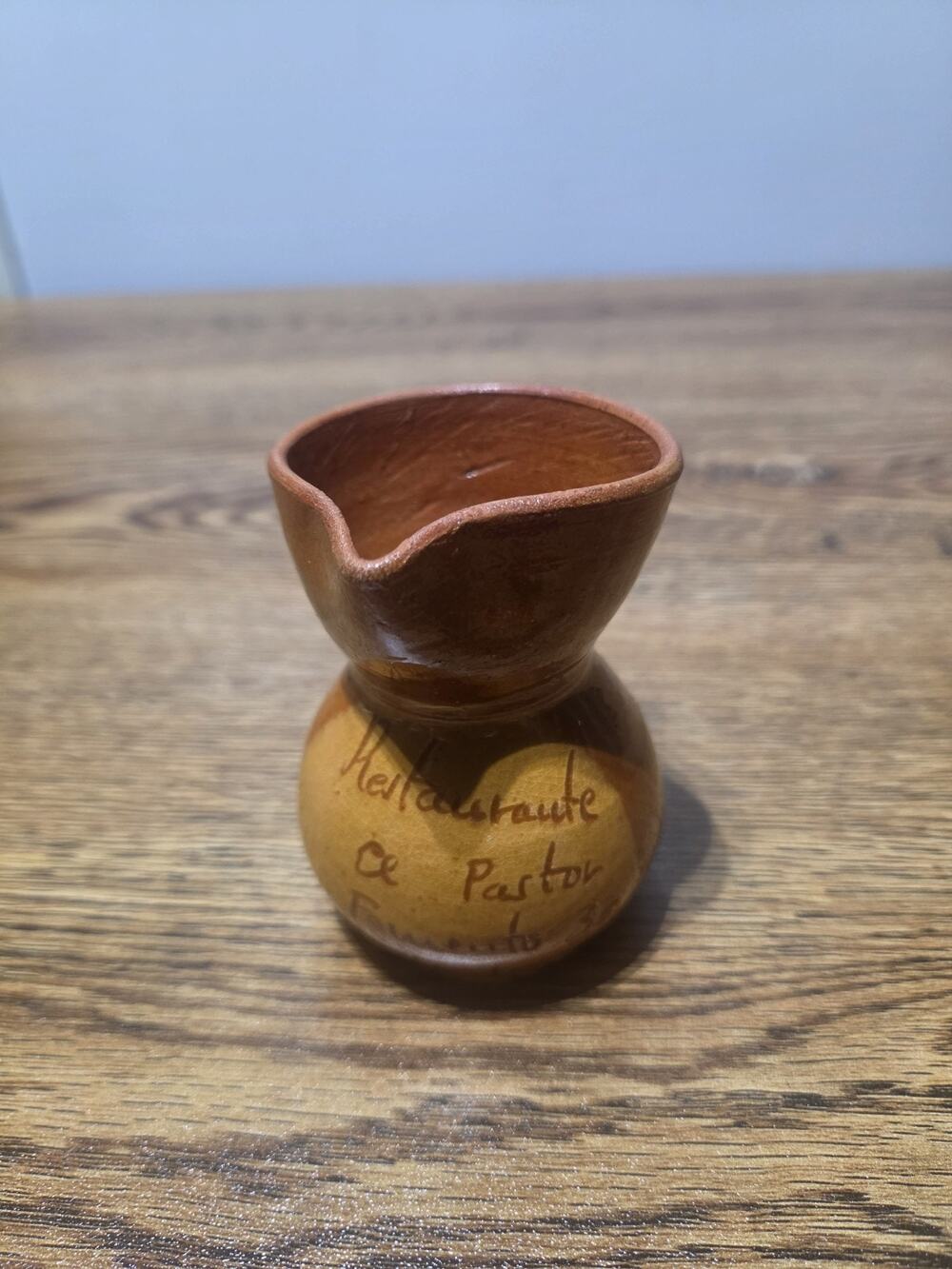 Restaurant El Pastor Fomento 36 Madrid Mini Terracotta Wine Pitcher Holder Clay